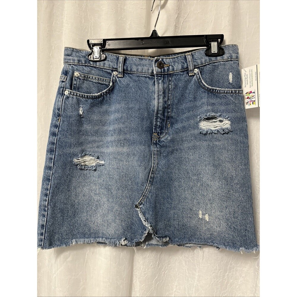 FREE PEOPLE We THE FREE Mid Rise Distressed Pockets Denim Skirt Size 28